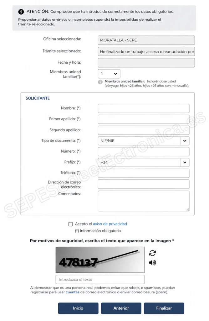 Completar los Datos del Solicitante