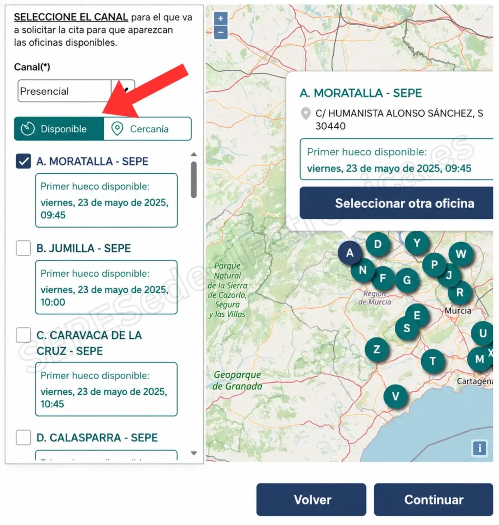 Elegir la Oficina del SEPE